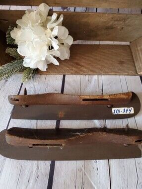 Antique Wooden Ice Skates - Pair in Rustic Brown